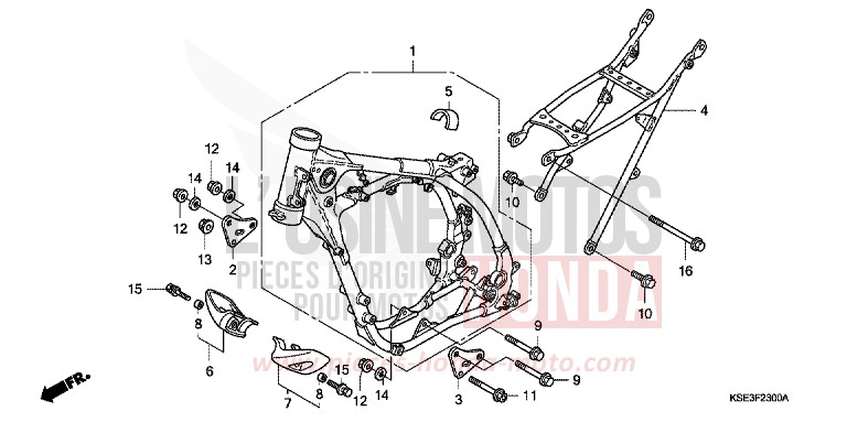 CARROSSERIE DE CHASSIS de CRF150R "Grandes Roues" EXTREME RED (R292) 2007